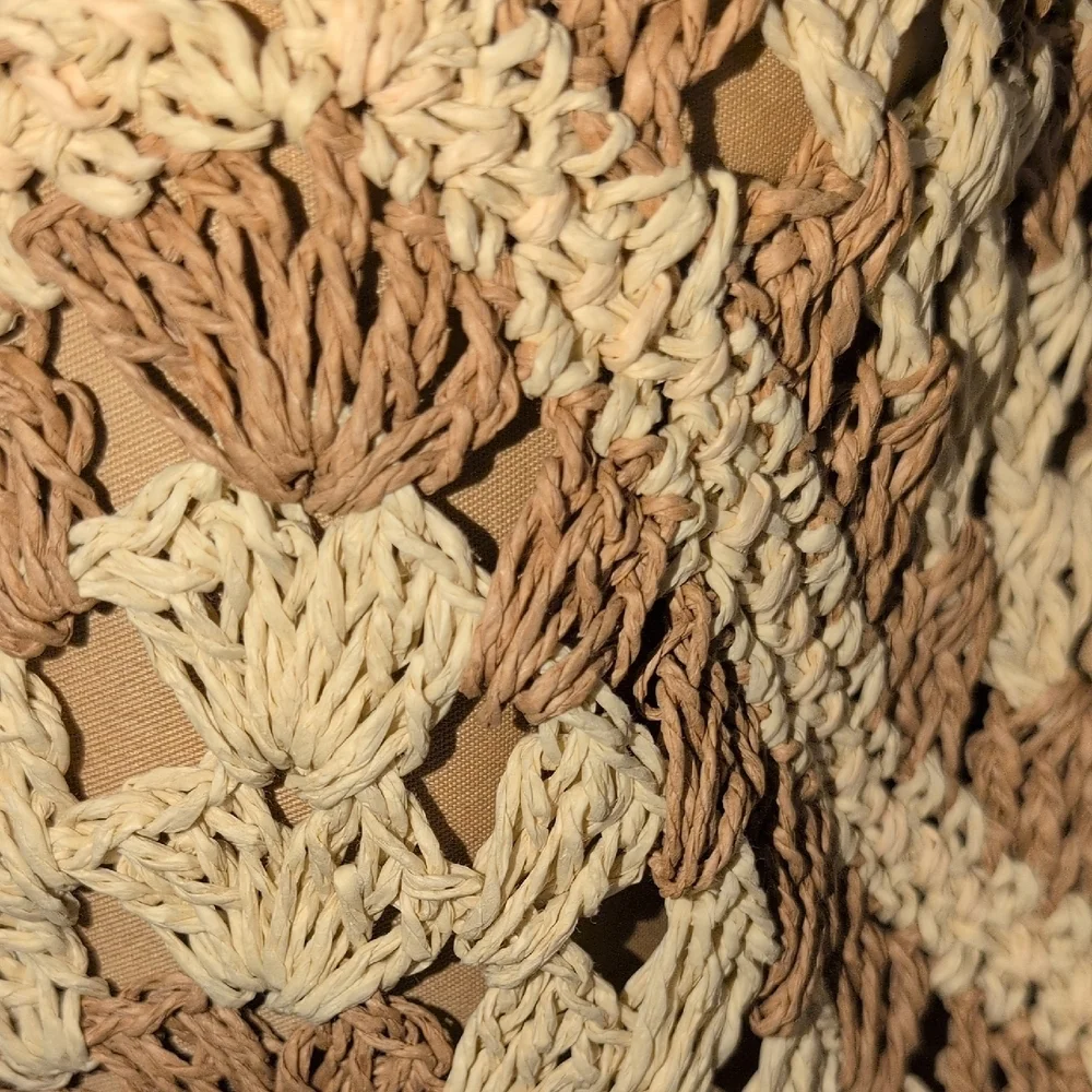 Tan and Cream Woven Hobo Bag